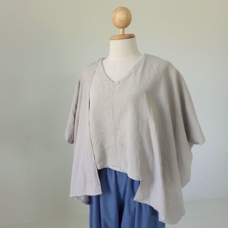 手织开襟长版罩衫 / 灰色素面 / 植物染棉 - 女装上衣 - 棉．麻 灰色