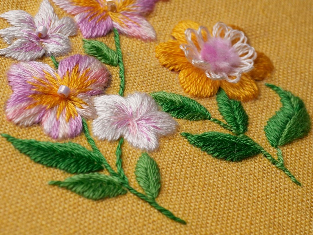 基础刺绣 花想 针法灵活组合运用 花叶渐层表现 通用构图绘图新手 - 编织/羊毛毡/布艺 - 棉 