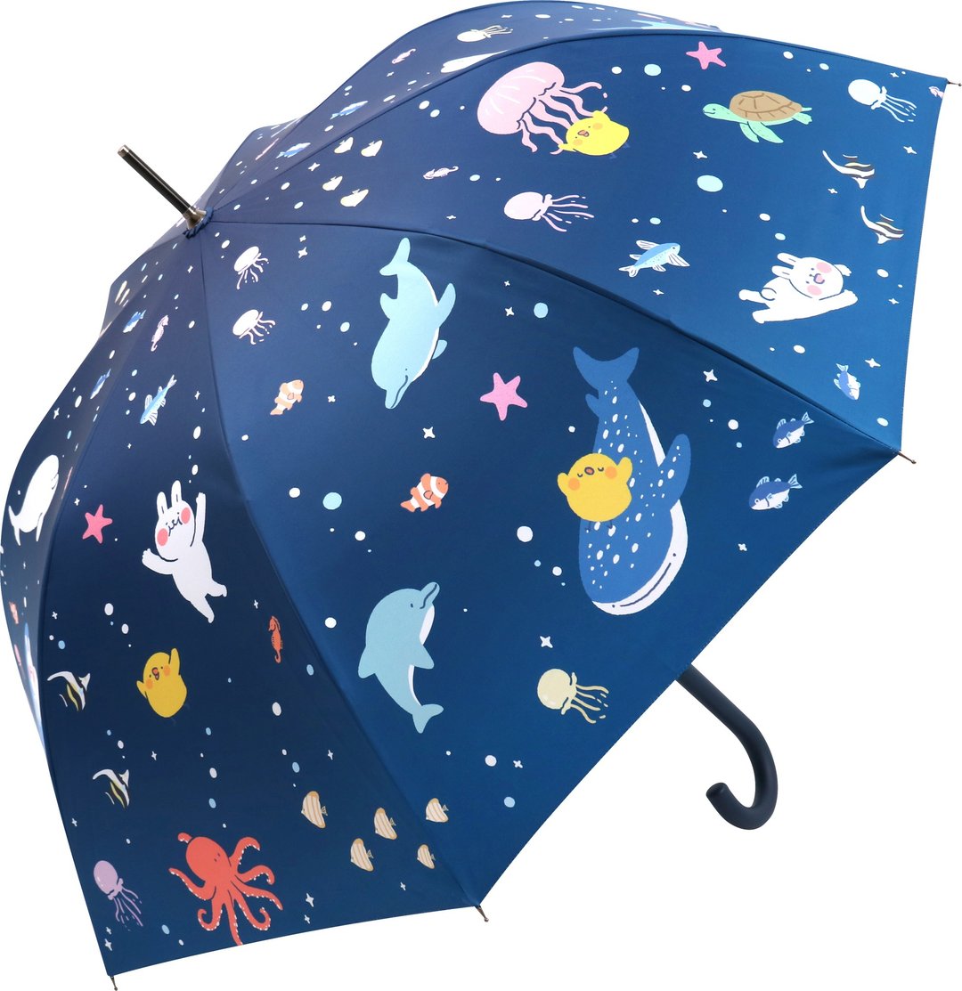 【懒散兔与啾先生联名款】海角乐园黑胶防晒直伞 - 雨伞/雨衣 - 其他材质 多色