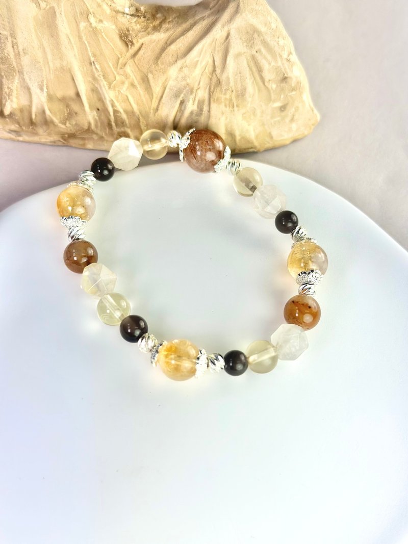 铜发晶 黄水晶 兔毛幽灵天然水晶手链/招财 减少焦虑 增加自信 - 手链/手环 - 水晶 咖啡色