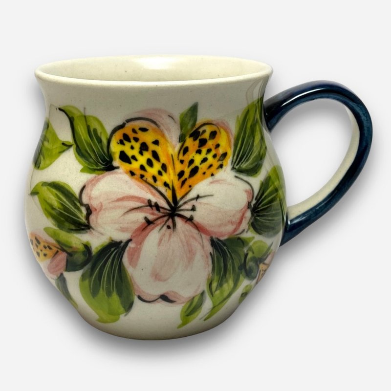 波兰手绘手工陶-胖胖杯 350ml 西洋杜鹃系列 设计师款 - 其他杯子 - 陶 粉红色