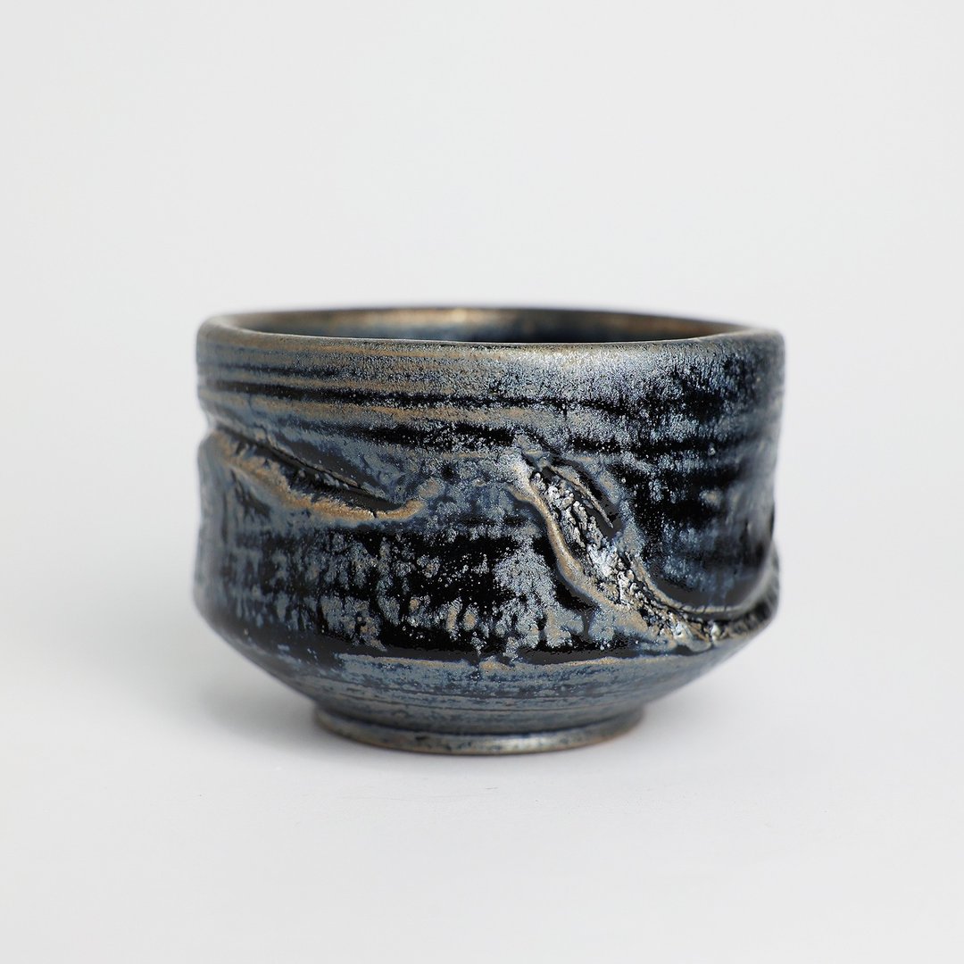 明芽窑 l 柴烧银蓝飞指茶碗 蓝 金属光泽 陶器 搜藏品 T - 茶具/茶杯 - 陶 蓝色