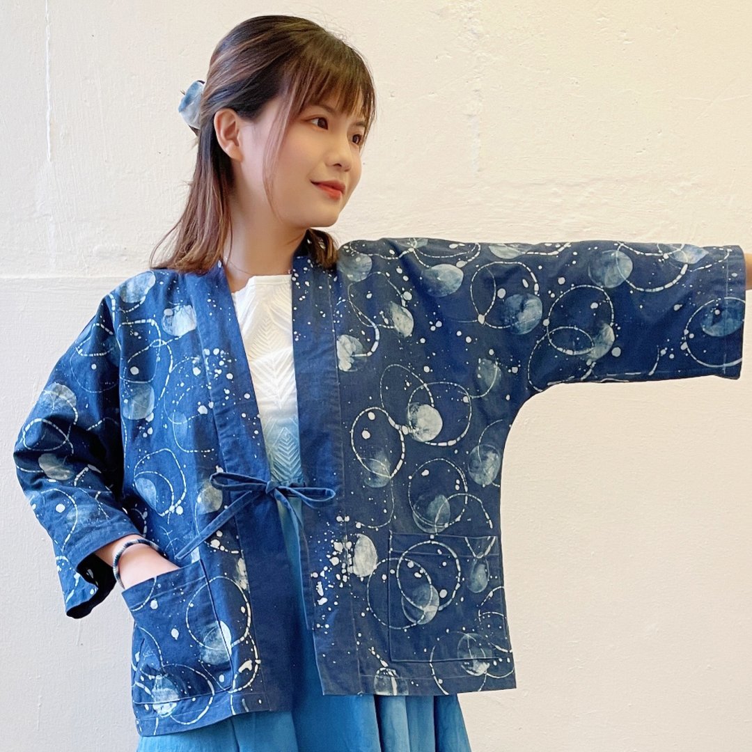 FW21 蜡染水波纹甚平 全身/深蓝 - 女装西装外套/风衣 - 棉．麻 