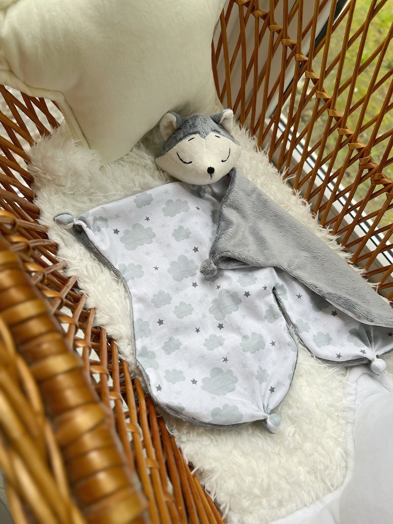 婴儿爱抚玩具狼安抚奶嘴狼毯婴儿第一件玩具安抚奶嘴BB - 玩具/玩偶 - 棉．麻 灰色