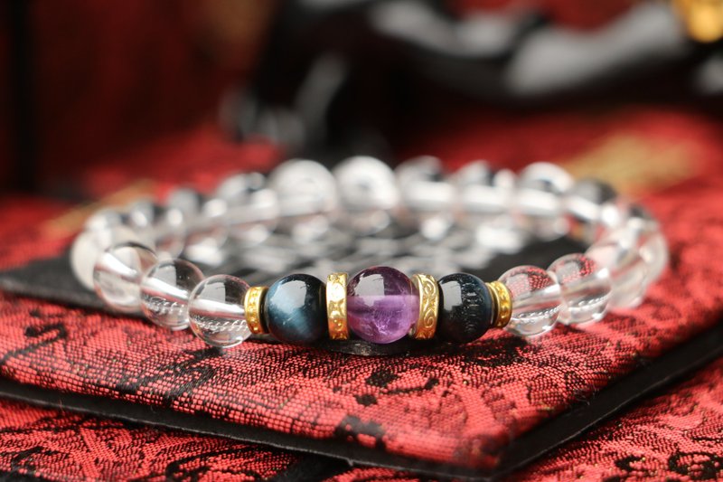 原矿白水晶手珠 8mm 紫水晶隔珠 佛珠念珠 定制化设计 手链 饰品 - 手链/手环 - 水晶 