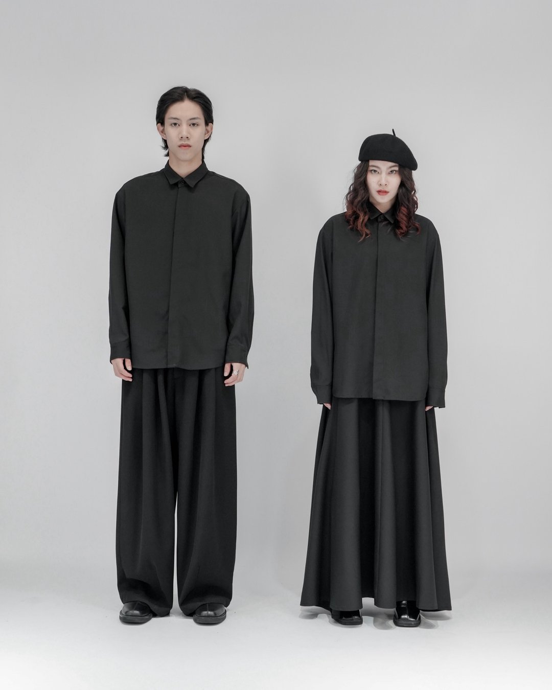 MUKK DESIGN 隐藏扣小剑领衬衫 - 男装衬衫 - 聚酯纤维 黑色