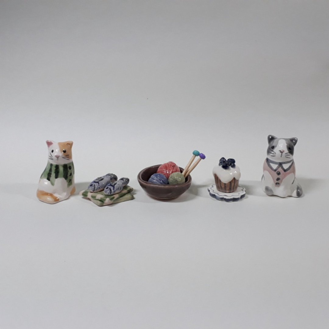猫咪迷你套装#2陶瓷娃娃可爱礼品娃娃屋装饰 - 花瓶/陶器 - 瓷 多色