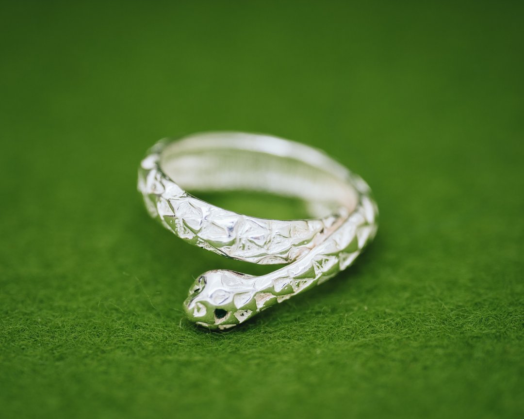Snake ring - zodiac ring - Japanese design - adjustable size ring - Unisex ring - 戒指 - 银 银色