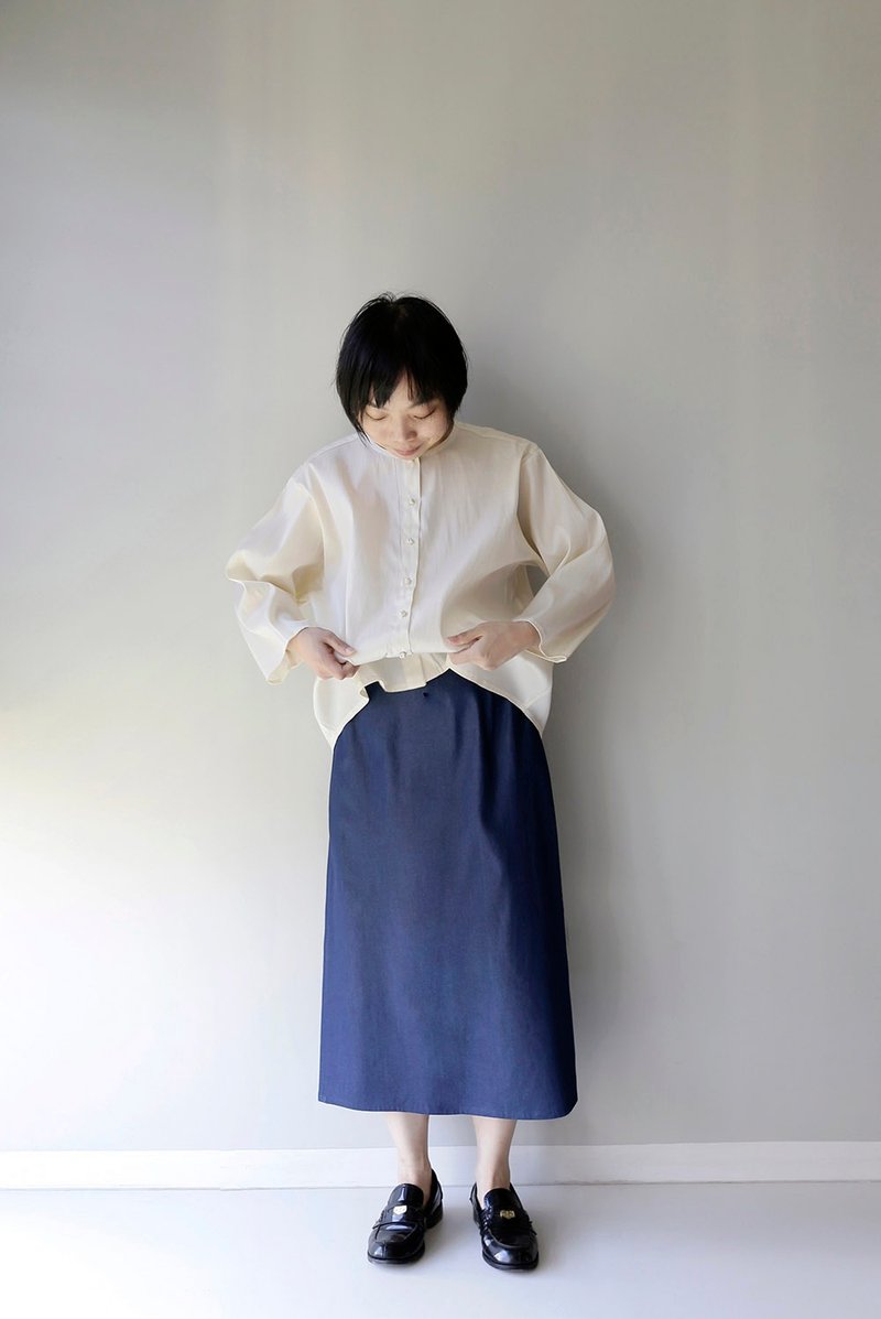 干净气质米白新中式小圆领真丝衬衫 - 女装上衣 - 丝．绢 白色