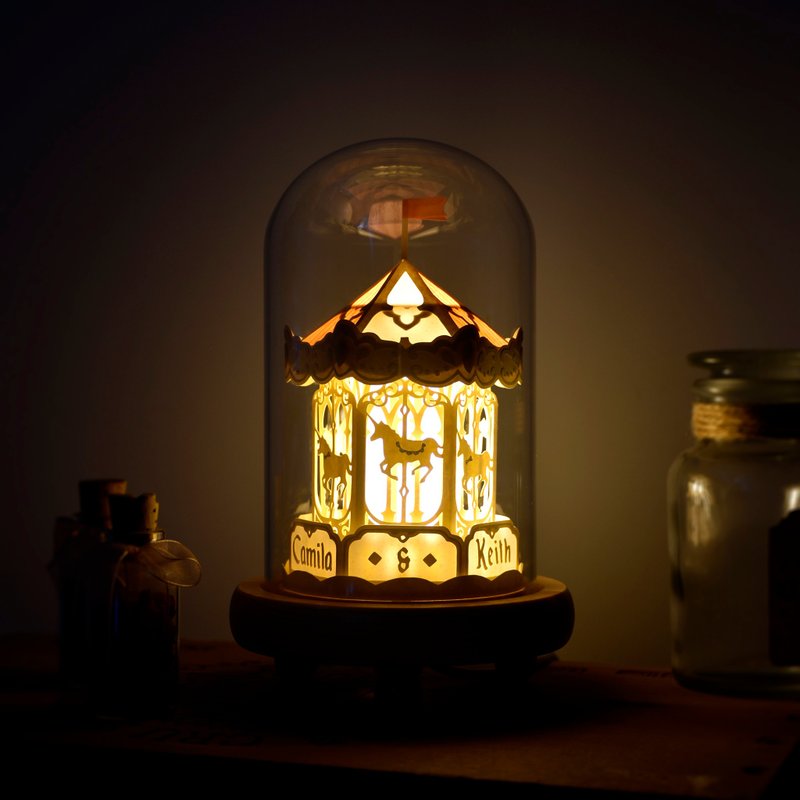 木马主题 // 手工定制化名字钟形玻璃罩LED纸雕灯// 结婚礼物 - 灯具/灯饰 - 纸 多色