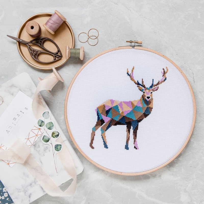 Geometric Deer Cross Stitch PDF Pattern 十字繡 - 编织/刺绣/羊毛毡/裁缝 - 其他材质 