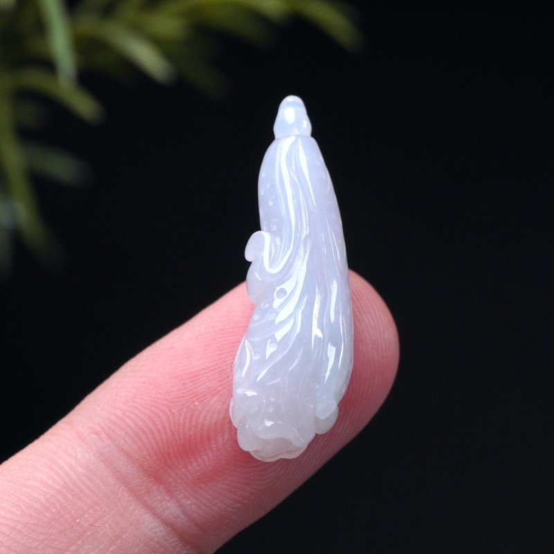 【广纳百财】冰种翡翠巧雕白菜项链 | 天然缅甸玉翡翠A货 | 送礼 - 项链 - 玉石 透明