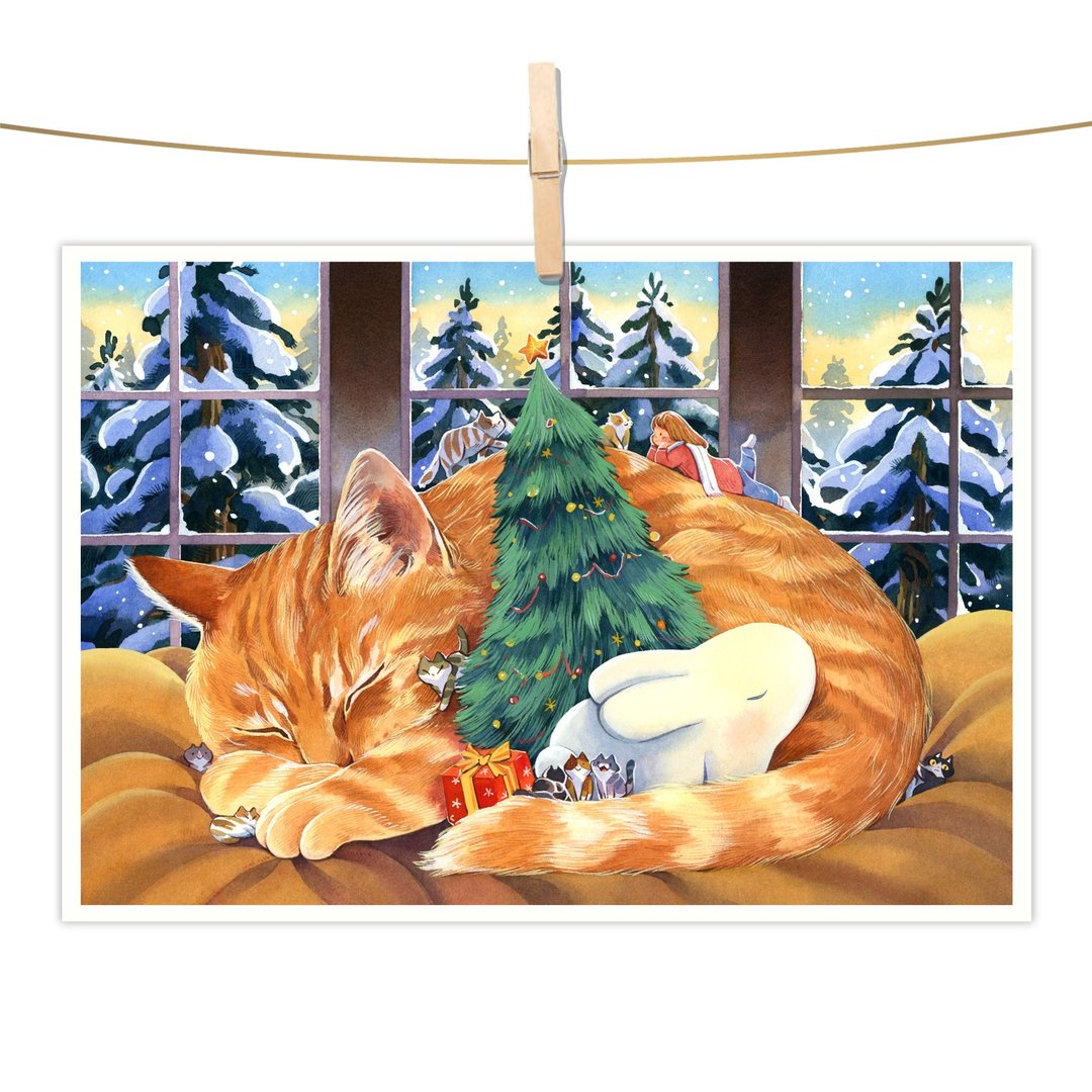 afu水彩插画明信片 - 温暖的大橘猫 - 卡片/明信片 - 纸 多色