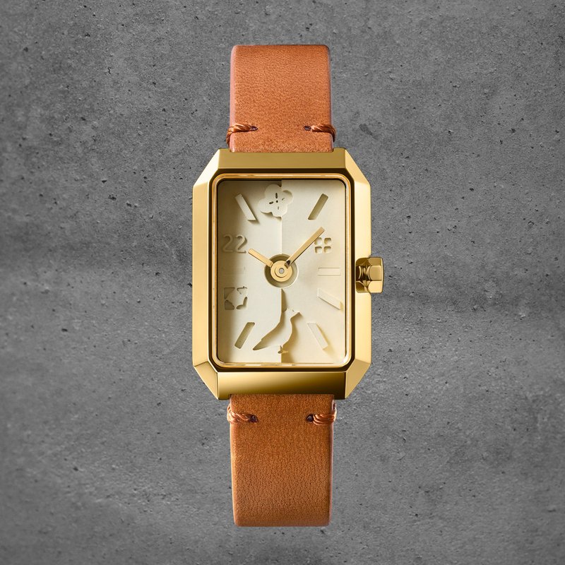 印花乐 X 22STUDIO联名/上下坡方型清水模表/琥珀款/I系列 - 女表 - 其他材质 金色