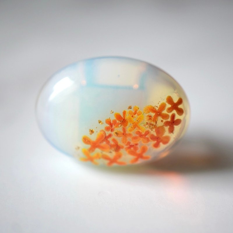 腰带装饰扣 天然欧泊与桂花腰带装饰扣 马尾夹 胸针 十月诞生石 24k 礼物 - 胸针 - 宝石 透明