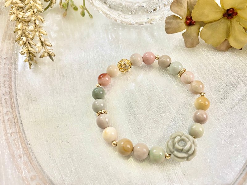 粉嫩阿拉善玫瑰花手链 阿拉善玛瑙 阿拉善手链 水晶设计 手作手链 - 手链/手环 - 宝石 粉红色