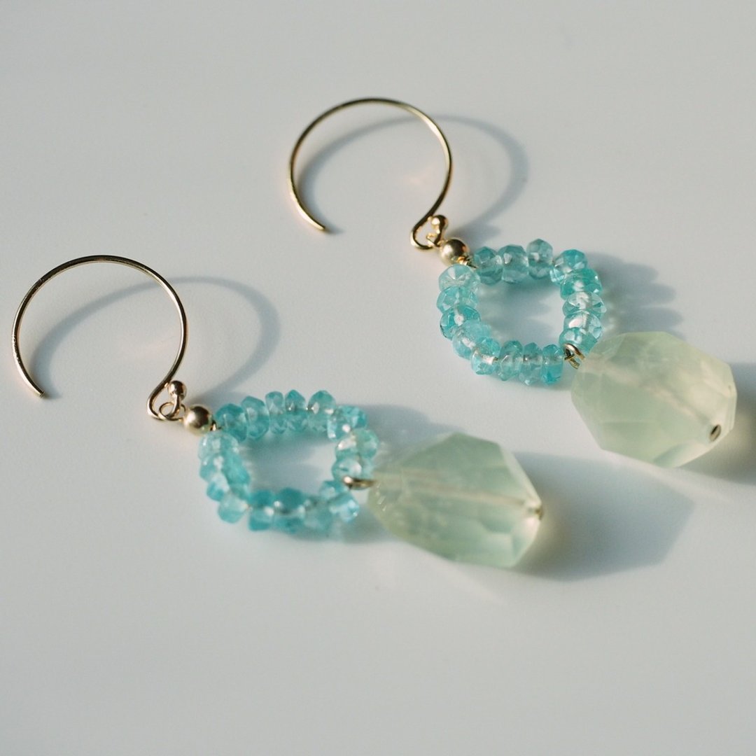 14KGF 天然磷灰石 葡萄石耳环 Apatite Prehnite - 耳环/耳夹 - 宝石 绿色