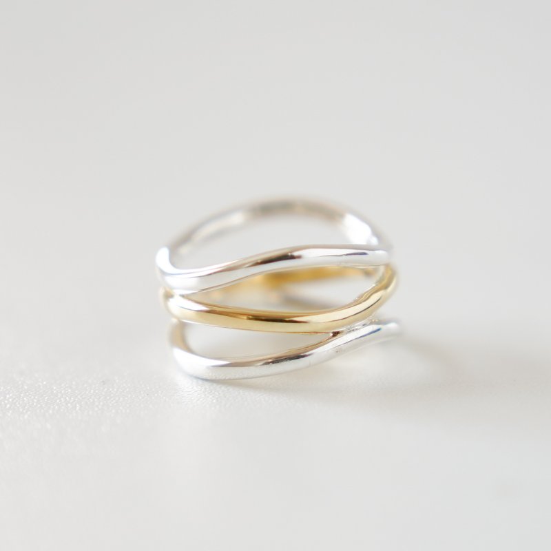 部分镀金 / Trinity wave 戒指 / SV925 - 戒指 - 纯银 银色