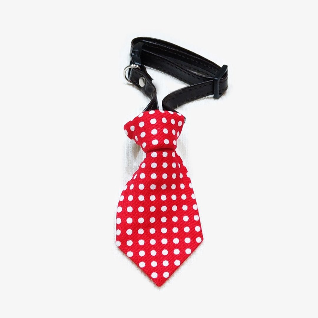 Ella Wang Design Tie 宠物 领结 领带 猫 狗 红色 水玉点 - 项圈/牵绳 - 棉 红色