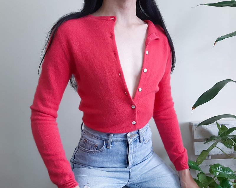 LORD & TAYLOR 100% 羊绒开衫 粉色蓬松纽扣毛衣 XS 码 - 女装针织衫/毛衣 - 羊毛 粉红色