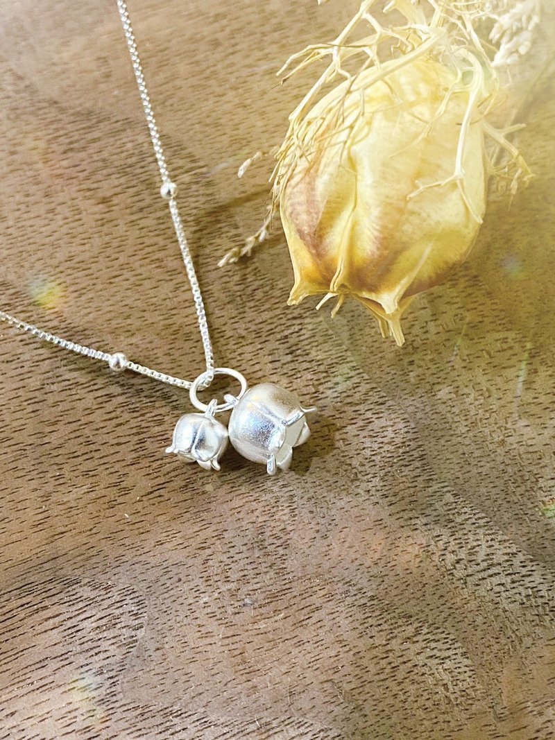 925纯银 纯银项链  铃兰花项链 夹式耳环16寸 - 项链 - 纯银 银色