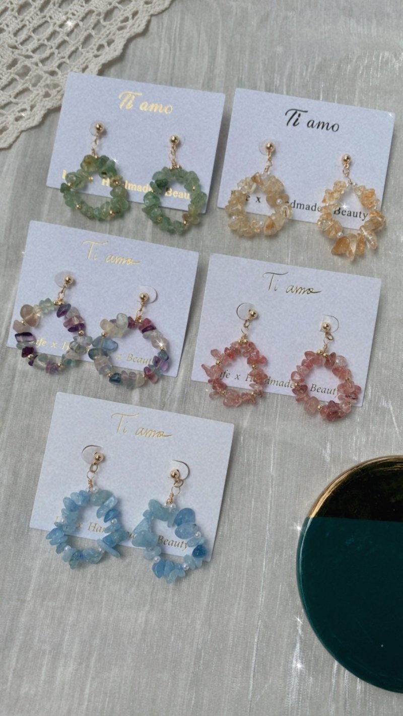 天然水晶花圈。纯银耳针 - 耳环/耳夹 - 水晶 