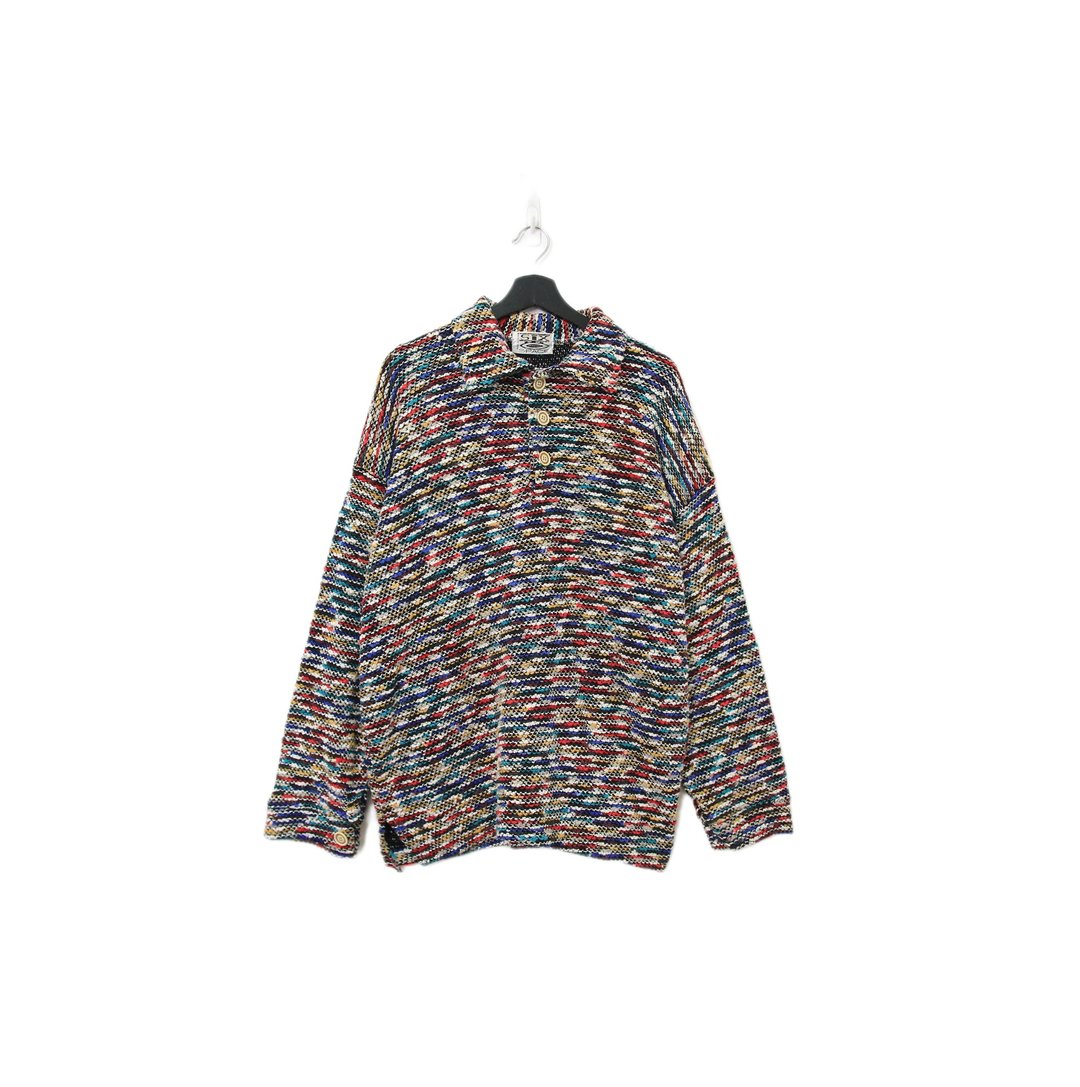 Back to Green-复古毛衣 翻领彩虹细致针织ws-20 vintage sweater - 男装针织衫/毛衣 - 聚酯纤维 