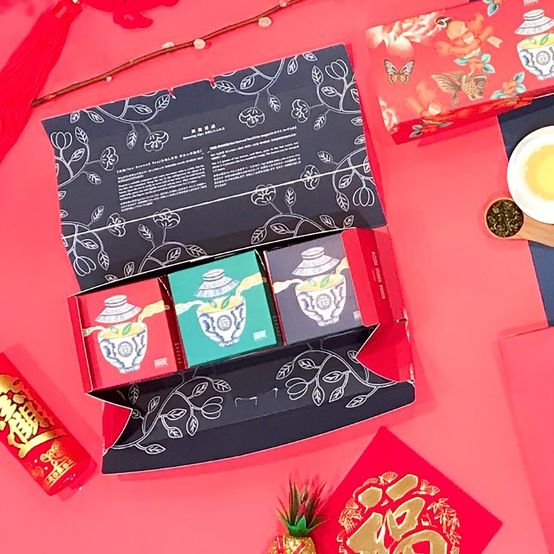 I【无藏】新年春节公益 喜庆长礼盒-综合茶食礼 (6茶包+1饼+1糖) - 茶 - 新鲜食材 多色
