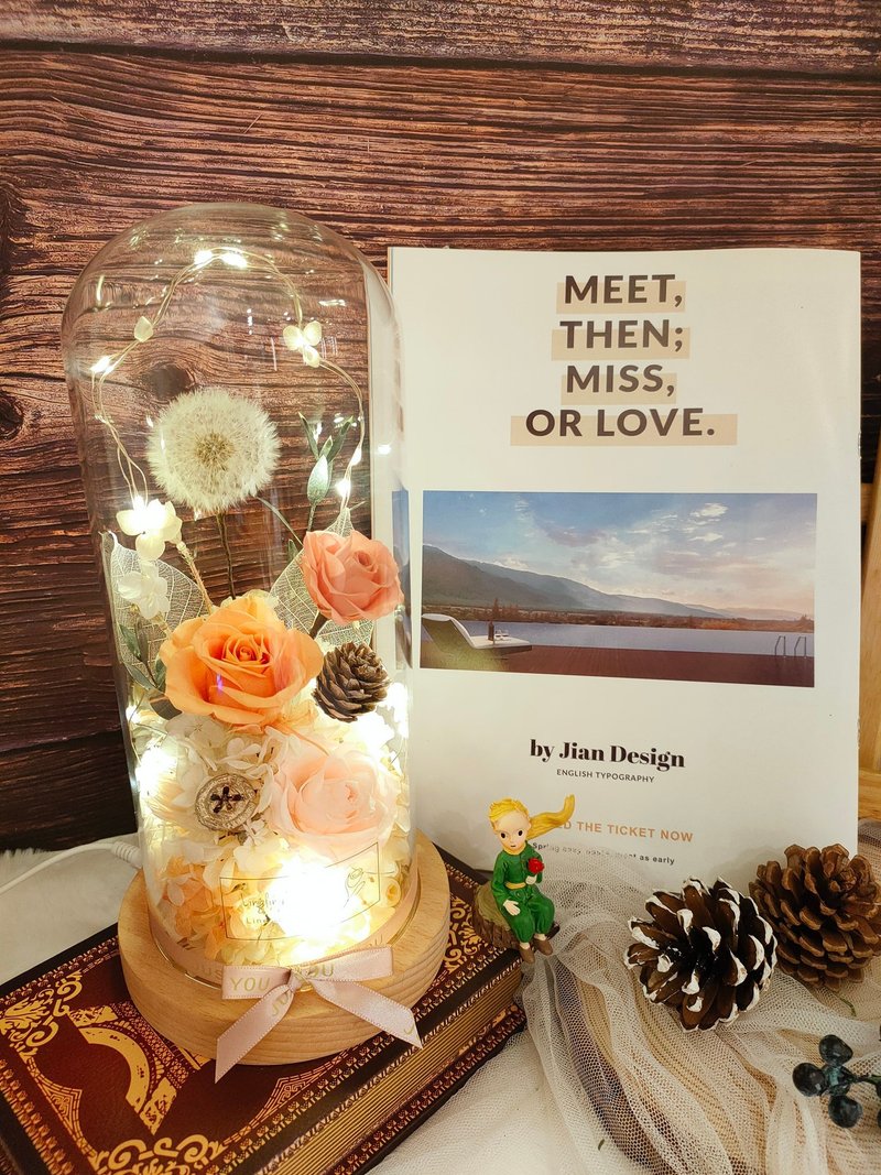 【Lingling's Studio荞翎工作室】永生花暖色灯USB两用花盅/夜灯 - 干燥花/捧花 - 植物．花 多色