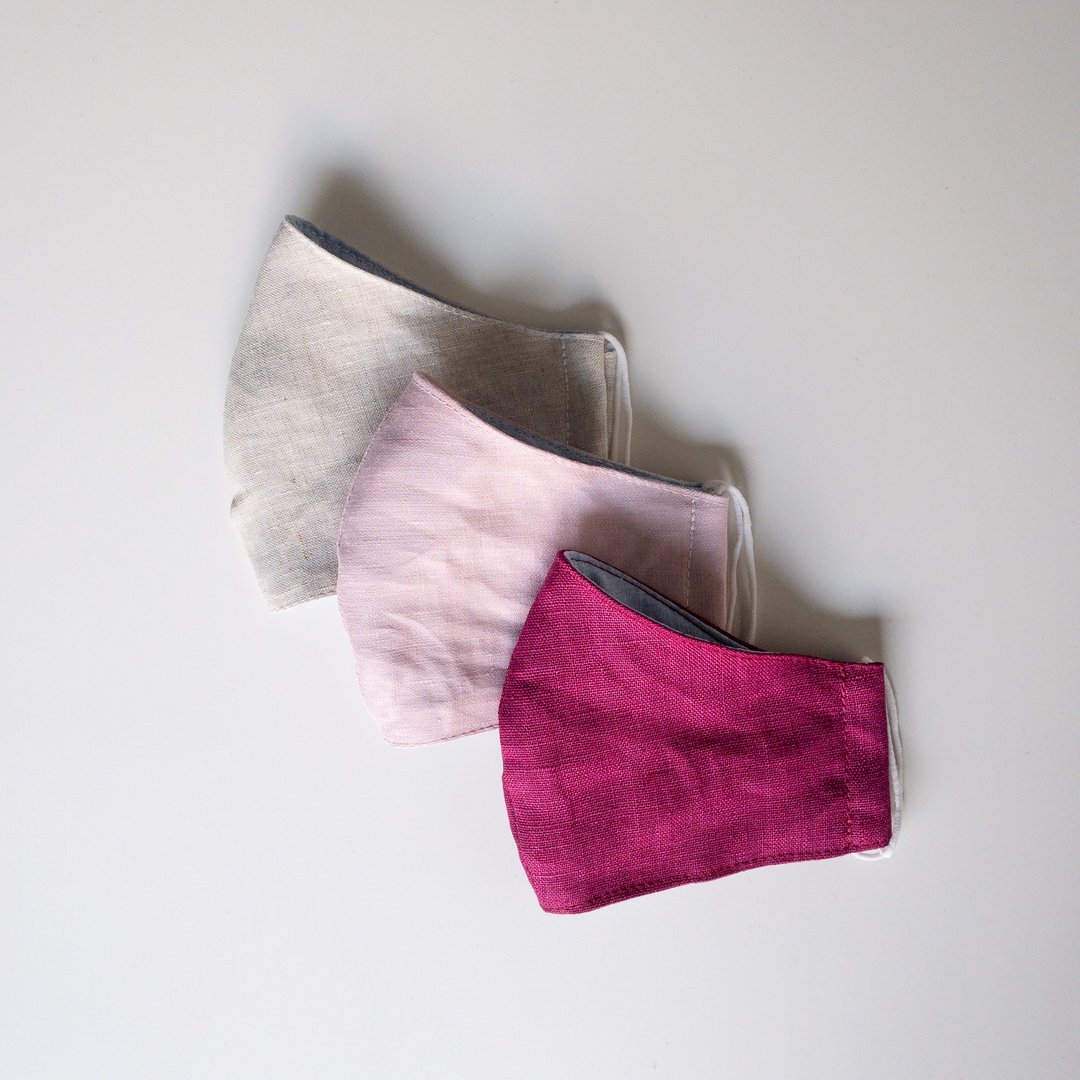 L6S2 linen linen mask set, beige. Pink, fuchsia (3 pieces) - 口罩 - 亚麻 粉红色