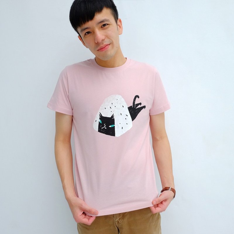 饭团猫2－中性纯棉T-Shirt - 男装上衣/T 恤 - 棉 粉红色