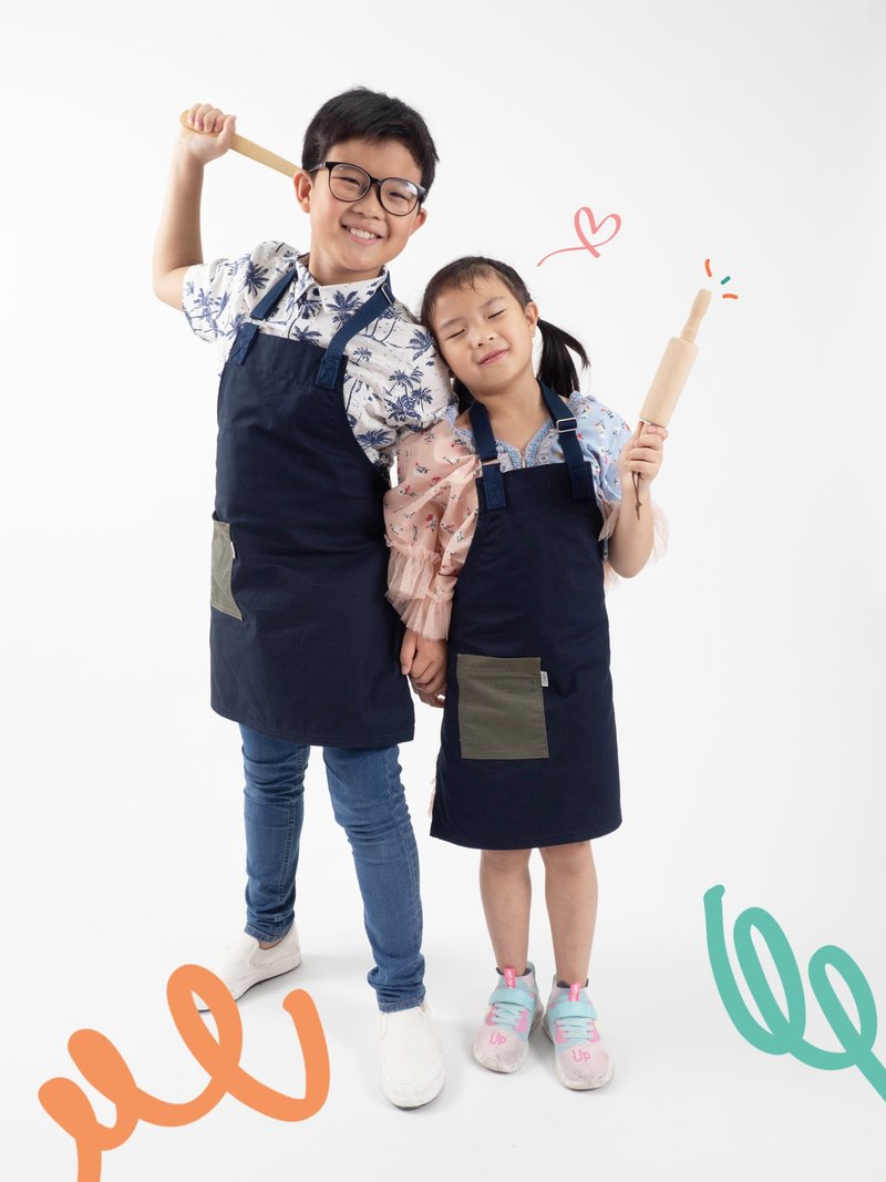 Pebble Kids Apron (蕨绿) 中文版 - 围裙 - 棉．麻 蓝色
