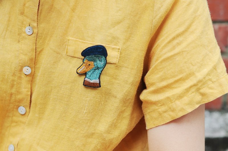 绿头鸭-动物刺绣 别针/胸针 鸭子 - 胸针 - 绣线 绿色