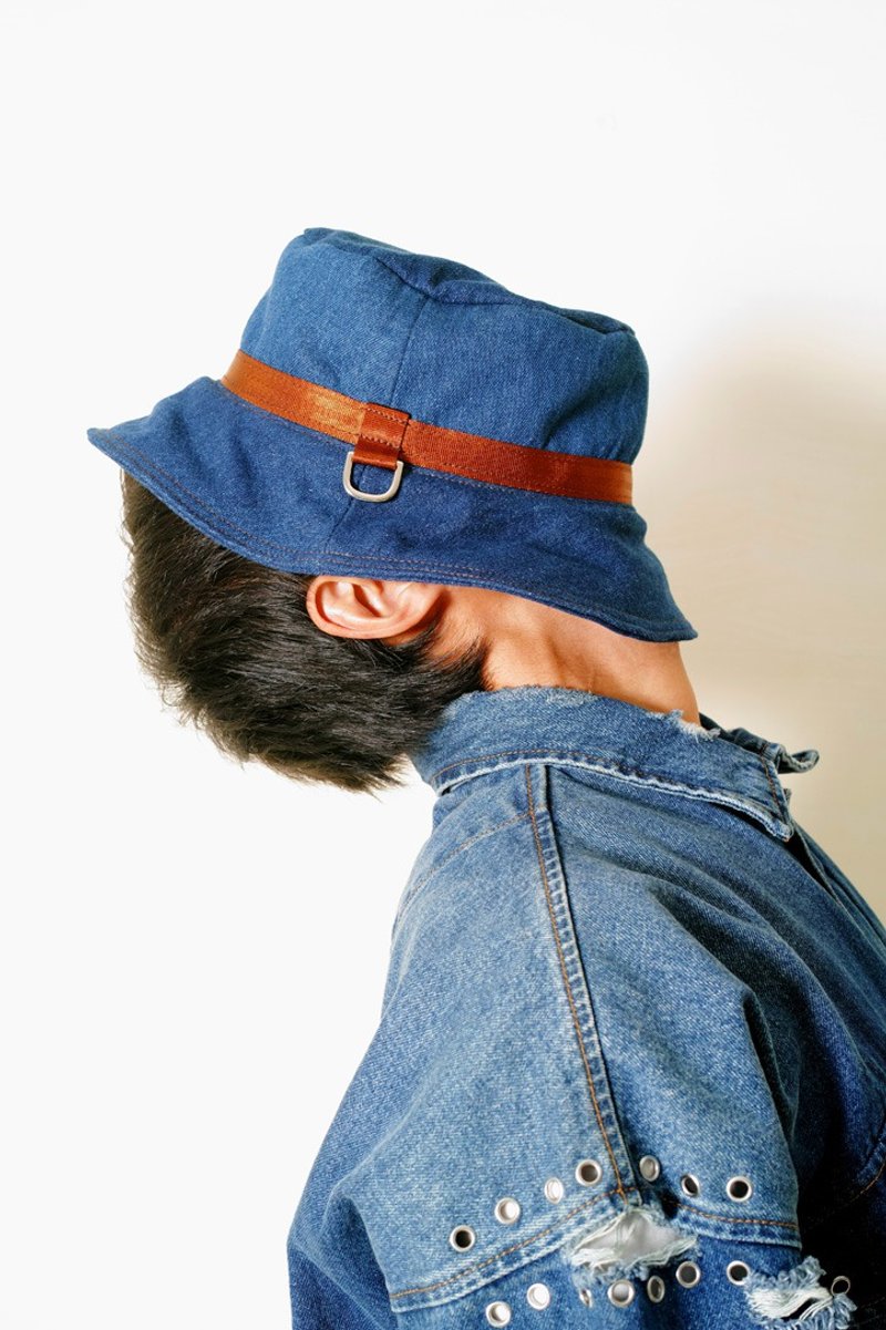 DENIM-手做丹宁牛仔帆布渔夫帽 - 帽子 - 棉．麻 蓝色