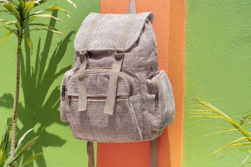 情人节礼物 限量手工自然染棉麻后背包 / 肩背包 / 民族登山包 / 旅行后背包 / 手榴弹包 / 军用包 - 植物染 焦糖拿铁咖啡 民族后背包 - 后背包/双肩包 - 棉．麻 咖啡色