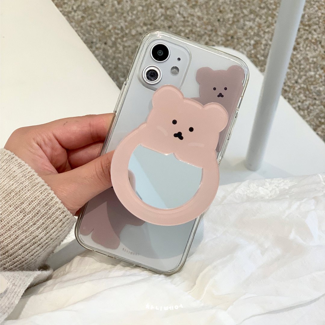 韩国文创 Chanibear Mirror Handy tok (3色) 手机支架手机粘贴 - 手机座/防尘塞 - 其他材质 卡其色