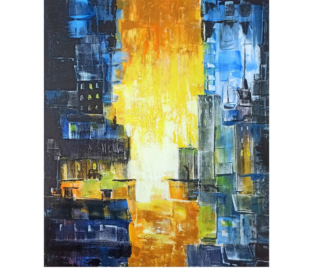 原创画作纽约市压克力画 60X50cm 城市景观艺术品 - 墙贴/壁贴 - 其他材质 黑色