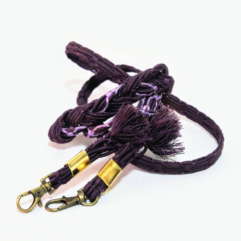 和服改造 腰带制成的手机肩背带、手机挂绳 - 挂绳/吊绳 - 丝．绢 紫色