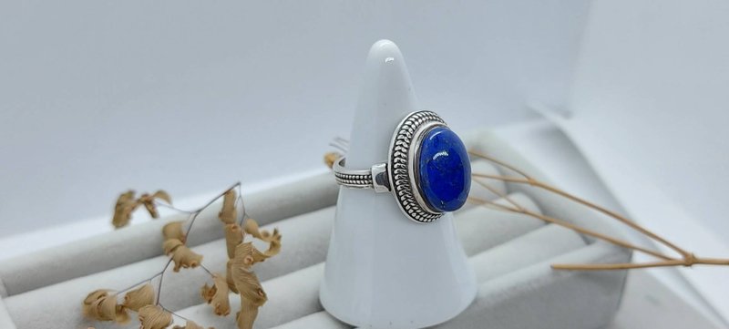 天然青金石戒饰-S925纯银 - 戒指 - 宝石 蓝色