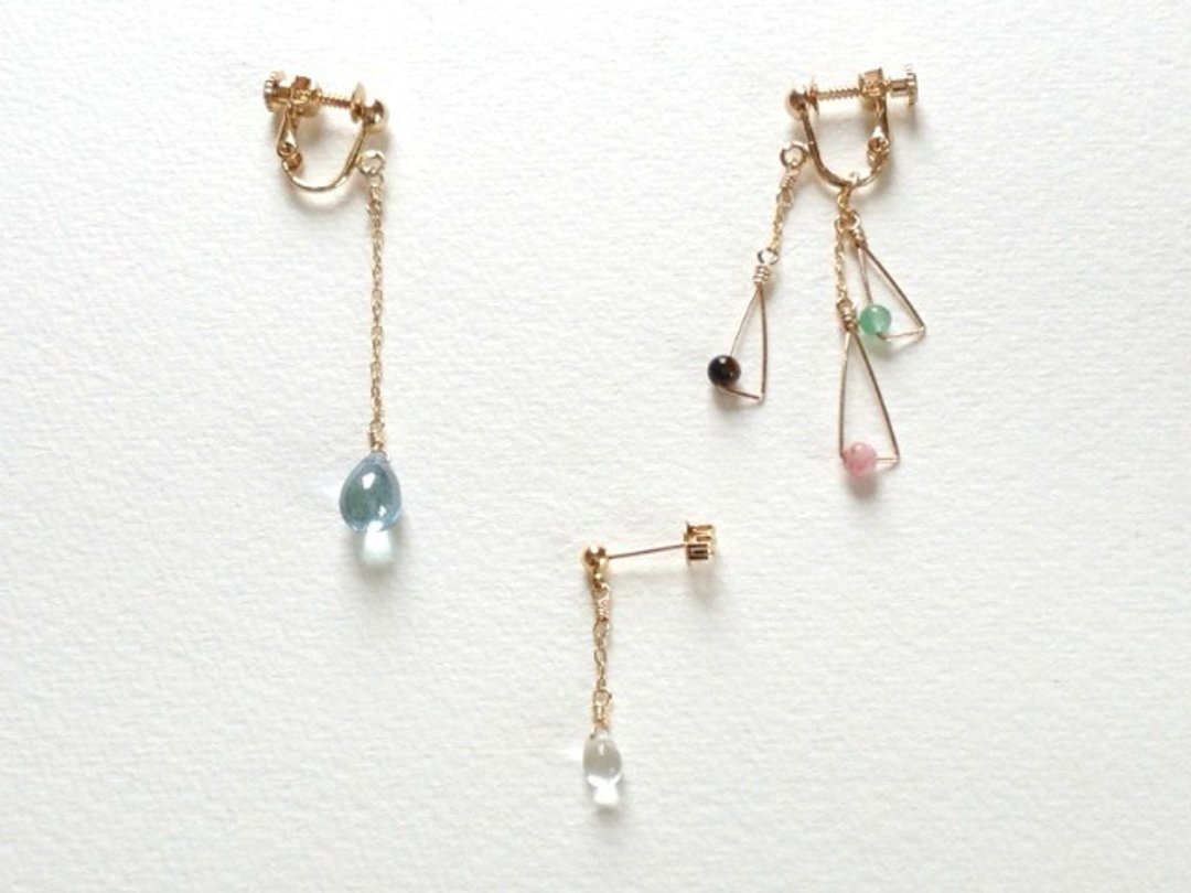 泪滴 耳夹耳环 耳针耳环 Tear（clip-on earrings / pierced earrings） - 耳环/耳夹 - 宝石 多色