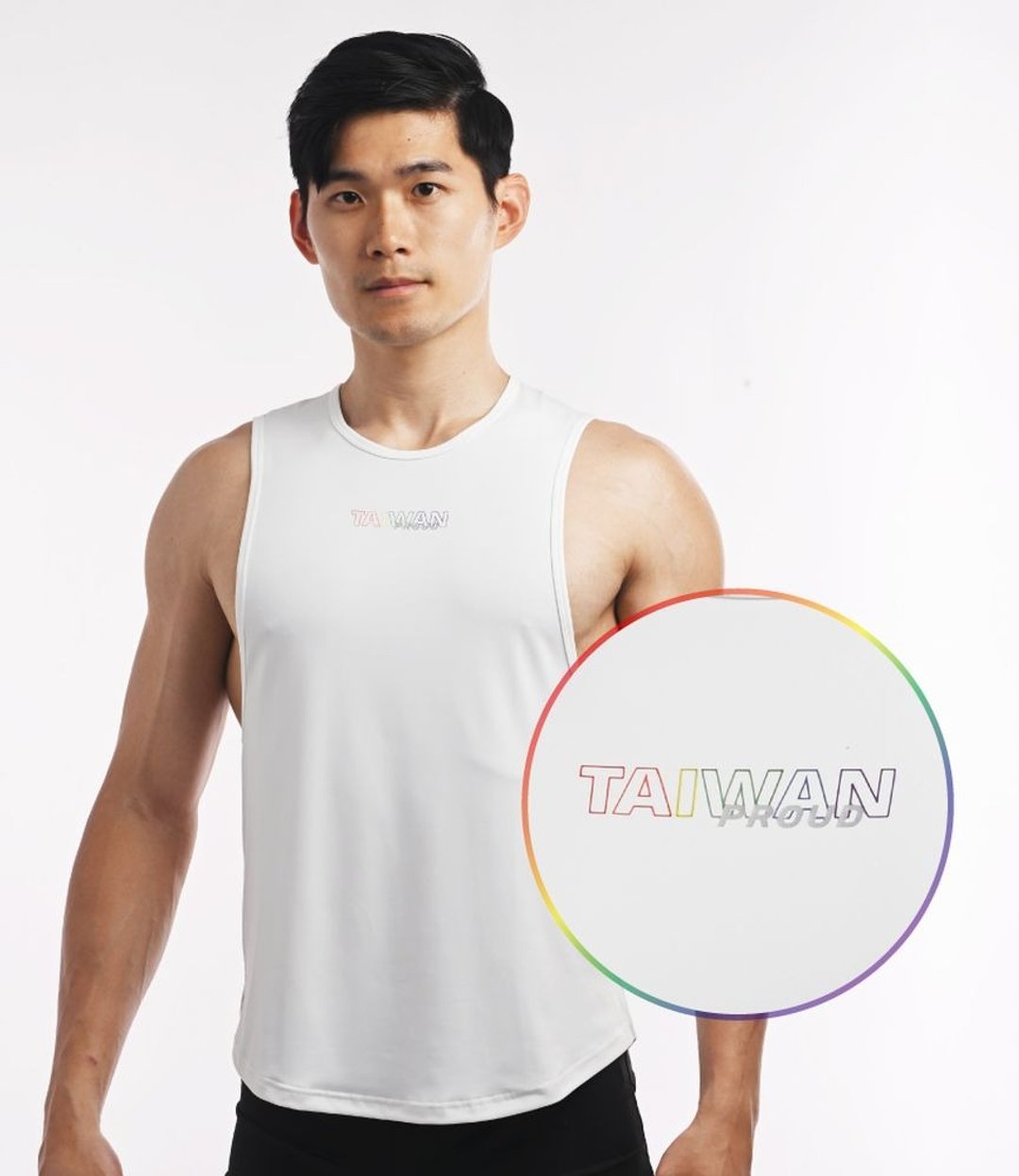 (2色)【彩虹限定】超弹力透气 TAIWAN Proud 凉感机能运动背心-白 - 男装背心 - 聚酯纤维 白色