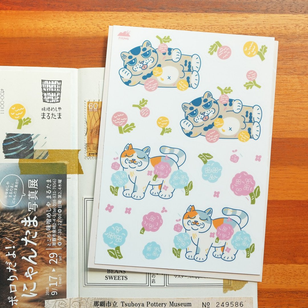 猫与花透明割型贴纸 / 达吉美吉 - 贴纸 - 塑料 蓝色