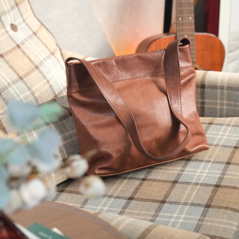 复古极简设计单肩腋下包进口水晶植糅牛皮百搭通勤休闲侧休闲背包 - 侧背包/斜挎包 - 真皮 