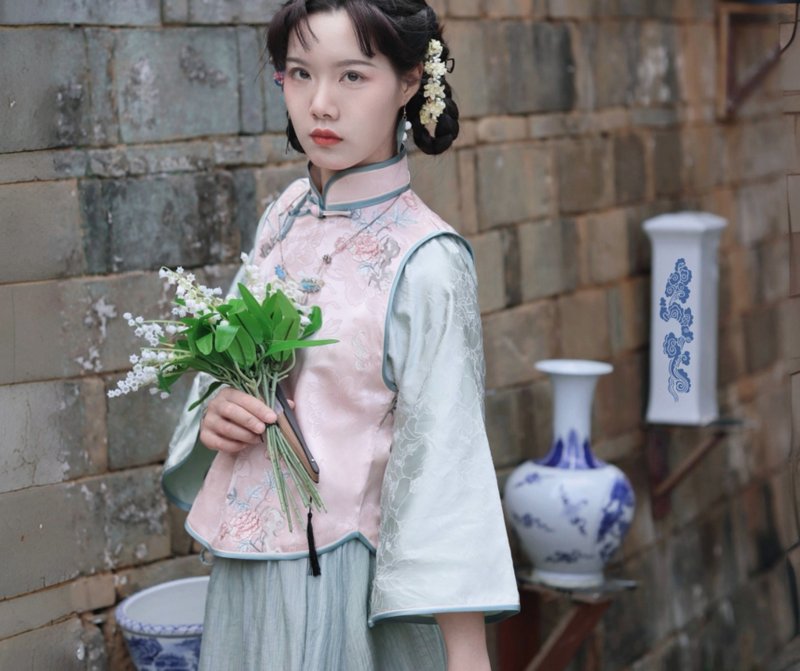 【衔香枝】民国复古风 倒大袖假两件旗袍 - 旗袍 - 其他材质 多色