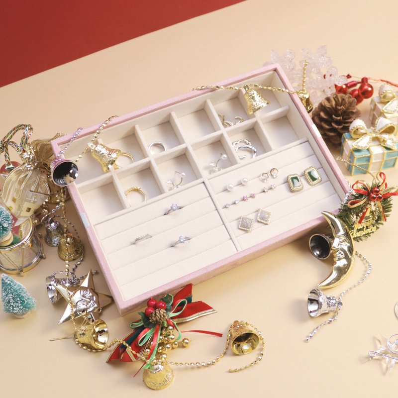 纳件小饰(霞暮粉、莫兰迪绿) I 质感居家绒布珠宝盒 饰品收纳 - 收纳用品 - 其他材质 多色