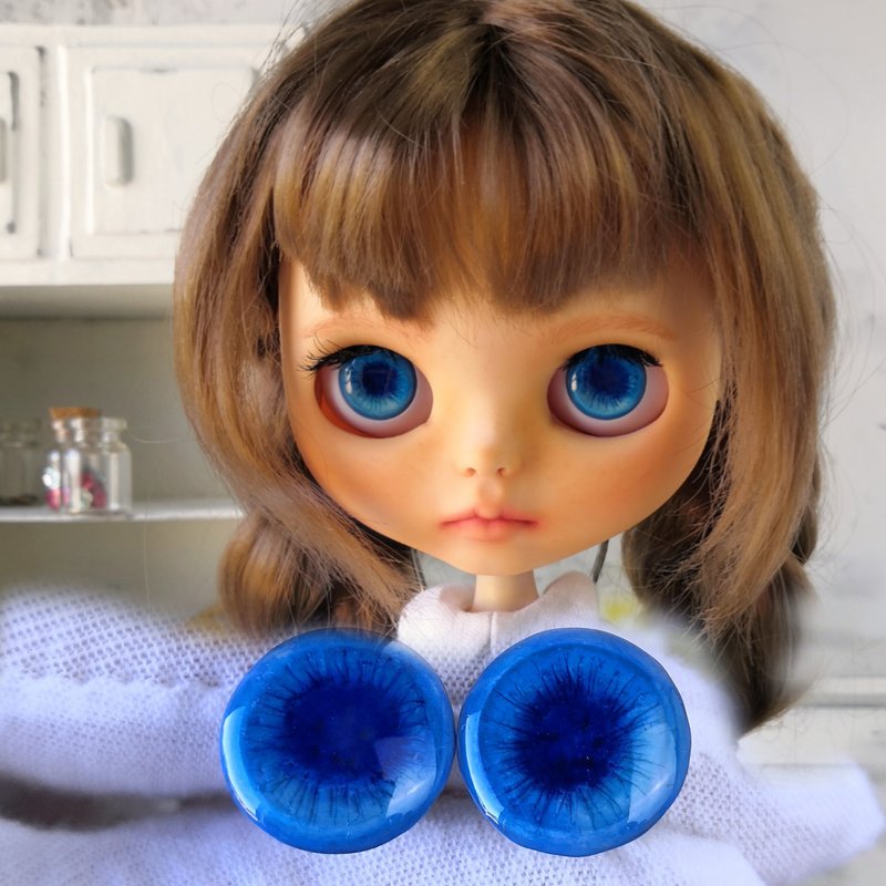蓝色 3D 眼睛芯片 14 毫米，定制 Blythe 的娃娃眼睛芯片 - 玩偶/公仔 - 树脂 