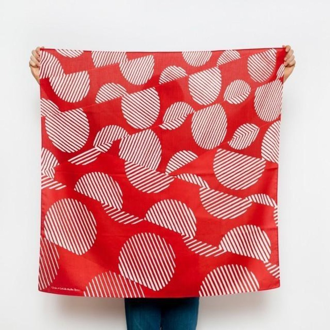 Dots Rust Furoshiki Scarf - 丝巾 - 棉 红色