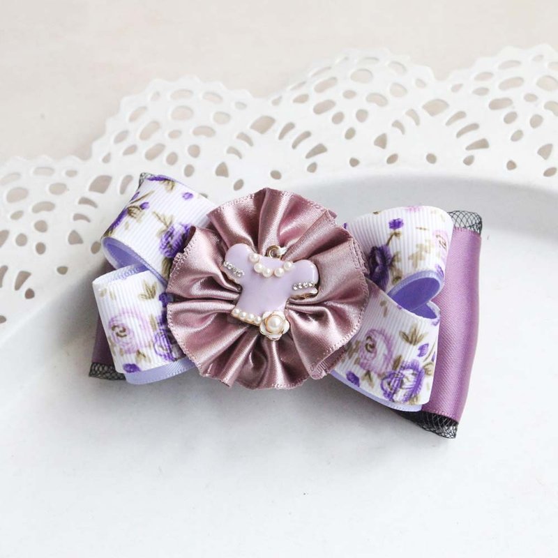 紫色玫瑰 经典蝴蝶结款发夹 - 发饰 - 棉．麻 紫色