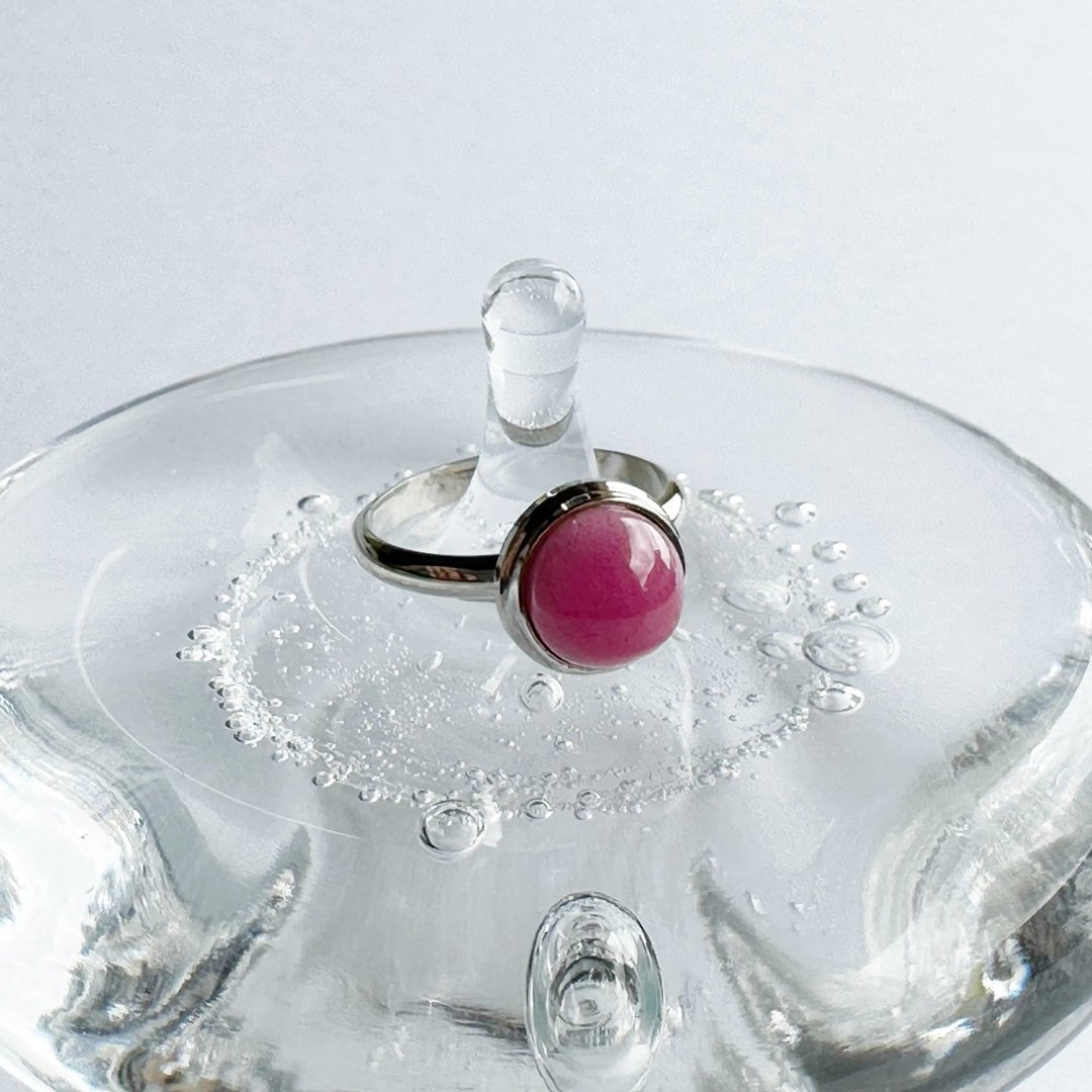 Sepia Small [Pastel Pink] Cloisonne Ring Ring Pure Silver Cloisonne Cloisonne - 戒指 - 其他材质 粉红色