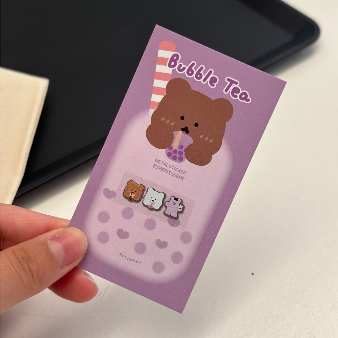 珍珠奶茶 (Boba) Chanibear 金属贴纸 (3 张一组) - 贴纸 - 其他金属 紫色